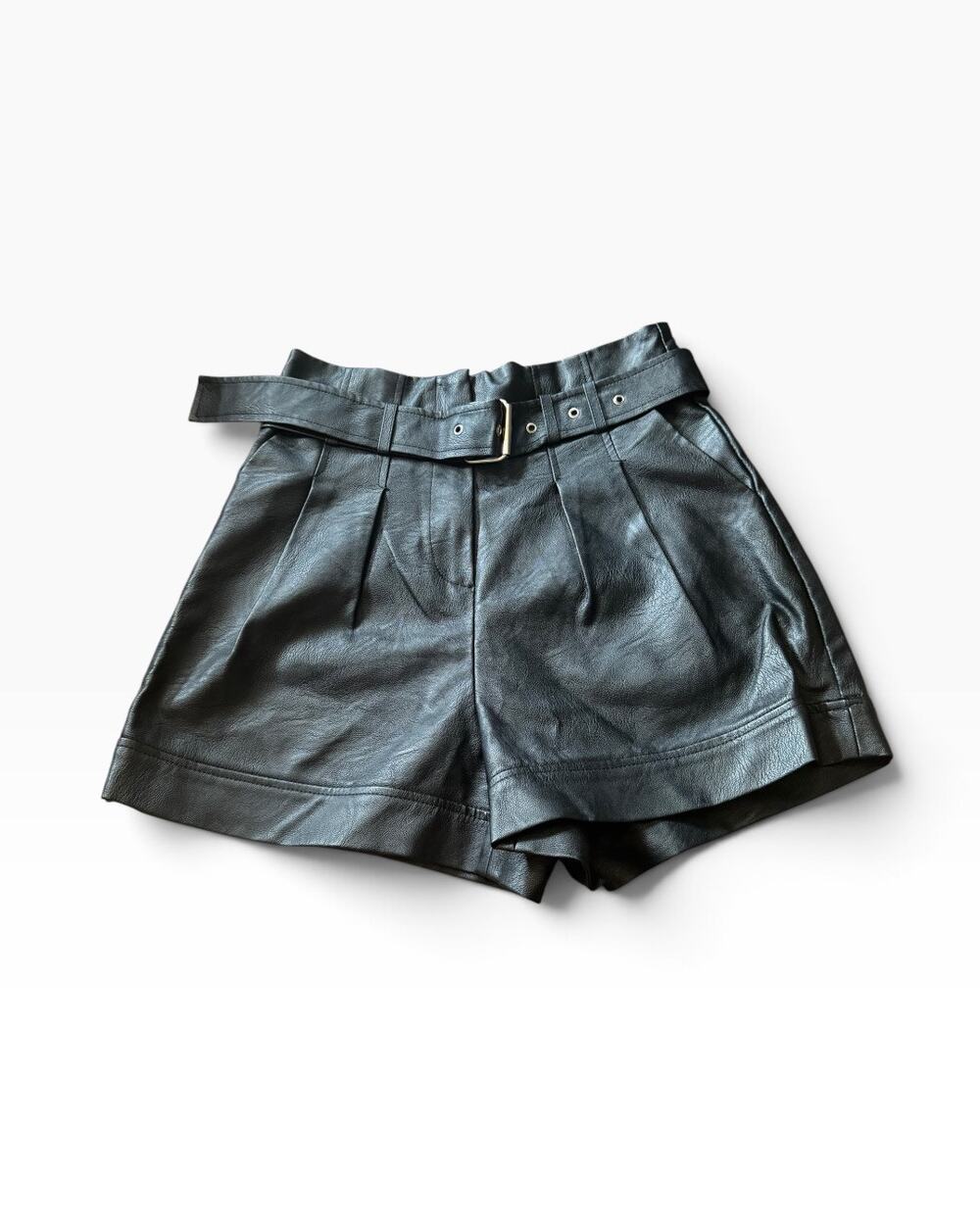 Topshop Belted Faux Leather Shorts High Waisted Pleated Edgy Emo Rock Grunge 6